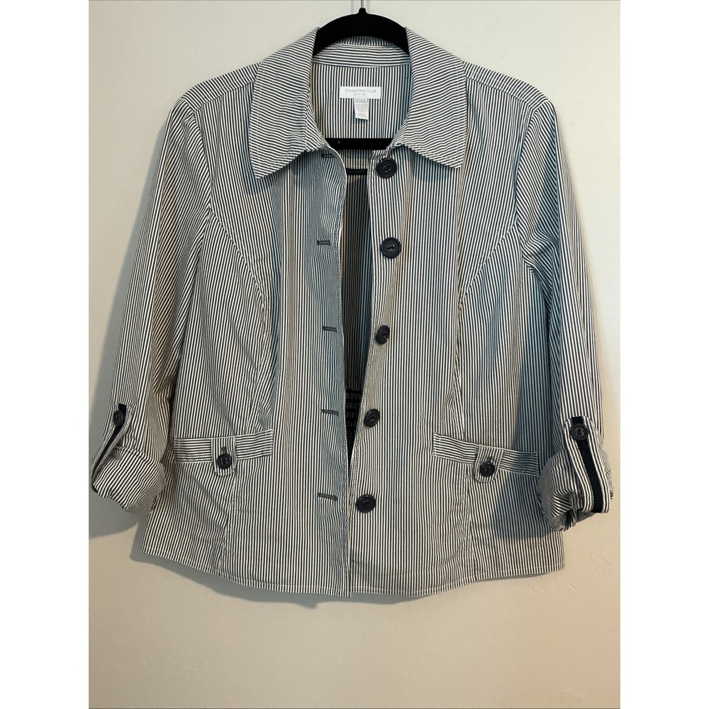 Charter Club Navy Lightweight Cotton Blend Jacket‎ Womens Roll Tab Sleeve PL
